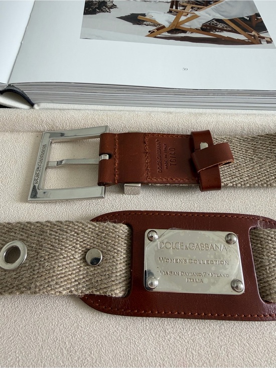 Dolce & Gabbana Canvas Leather Belt Women’s Size 40 Beige Brown main image 6